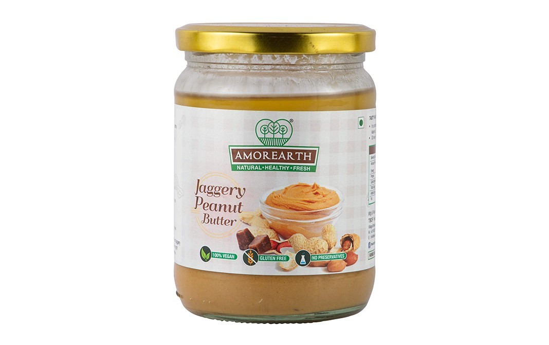 Amorearth Jaggery Peanut Butter    Glass Jar  500 grams